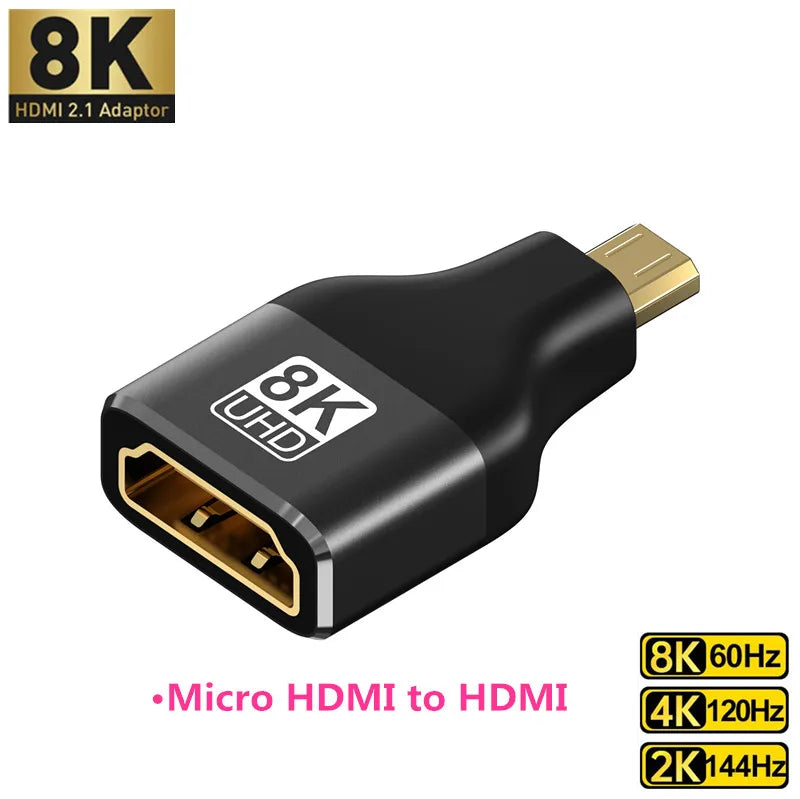HDMI-Compatible Adapter, Mini/Micro HDMI To HDMI Adapter, 8K 60Hz 4K 120Hz/144Hz Male To Female Converter For HDTV Laptop PS5