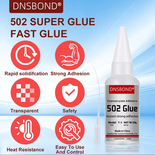 502 Super Glue Clear Strong Adhesive Fast Drying Cyanoacrylate Glue for Wood Rubber Leather Plastic Metal Jewelry DIY Crafts