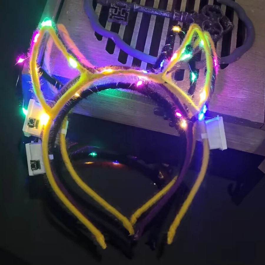 10/20/30 pcs LED Glow Cat Bunny Ear Horn Hairbands Light Up Flash Headband Women Girl LED Neon Birthday Wedding Party Supplies