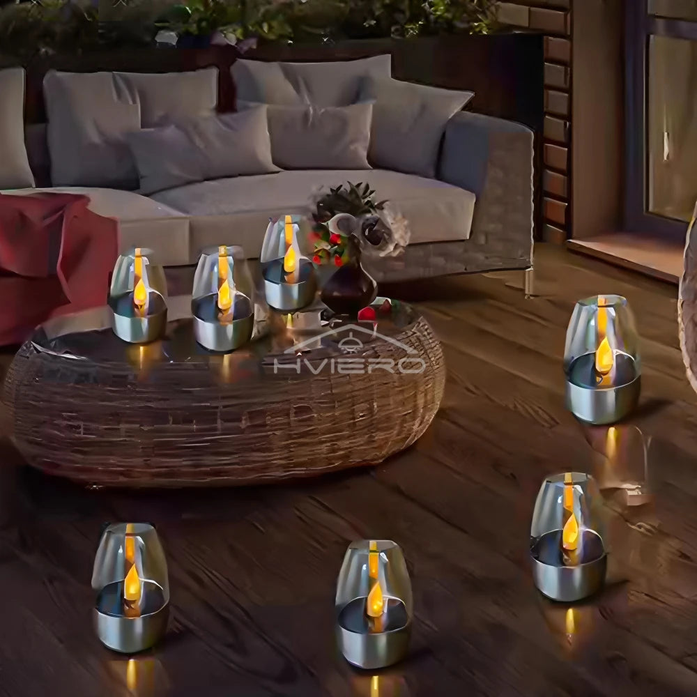 Solar Light LED Stainless Steel Candle, Outdoor Courtyard Decorative Atmosphere Night Lights Halloween Candlelight, Dinner Lamping