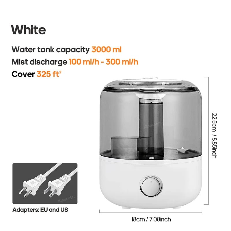 3Liter Air Humidifier Professional Large Capacity Home Humidifier, Plant Mist Aroma Diffuser with Remote Control Timer, KINSCOTER