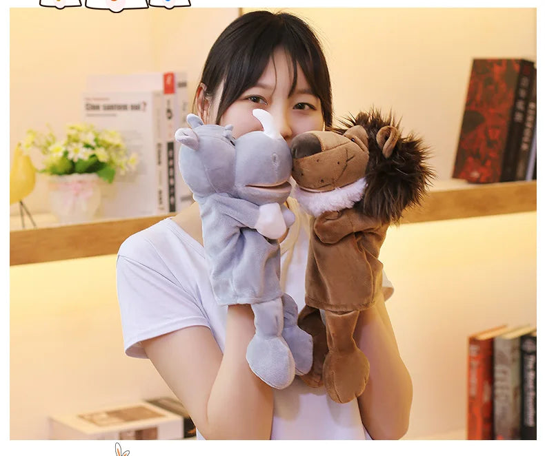 Cartoon Animal Hand Puppet Parent-child Game Doll, 35cm, Stuffed Gaming Doll, Lion Elephant Pig Appease Toys, Birthday Gifts For Children