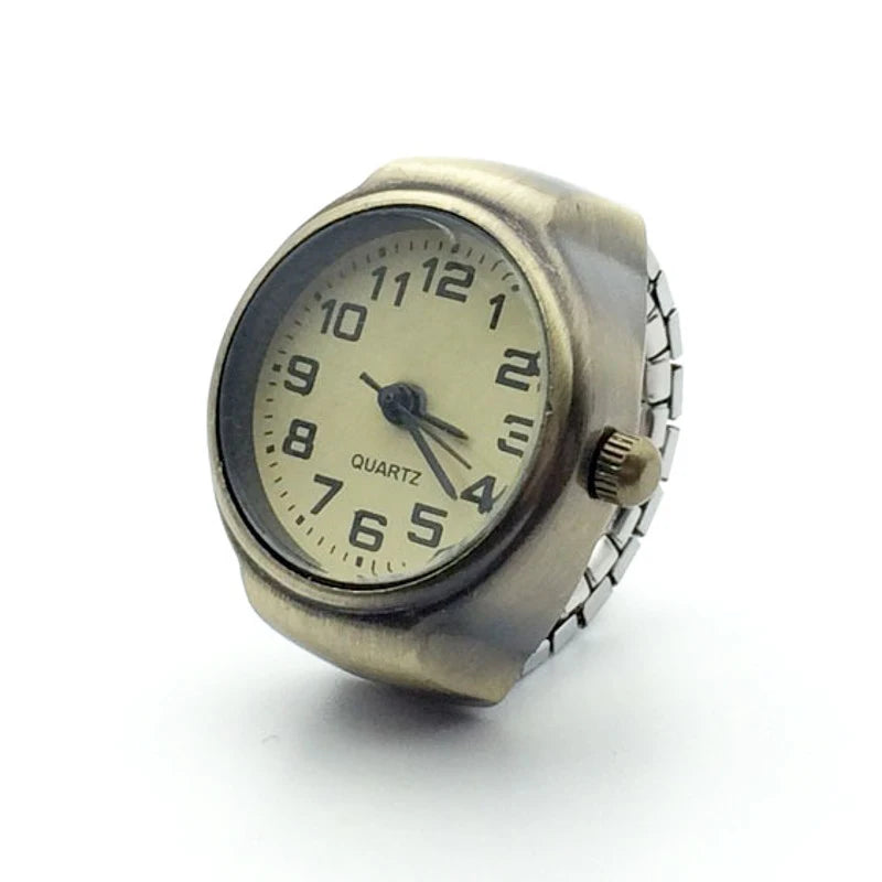 Vintage Punk Finger Watch, Mini Elastic Strap Alloy Watch, Couple Rings, Jewelry Clock, Retro Roman Quartz Watch Rings, For Women, For Men