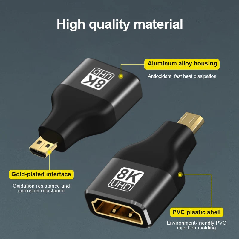 HDMI-Compatible Adapter, Mini/Micro HDMI To HDMI Adapter, 8K 60Hz 4K 120Hz/144Hz Male To Female Converter For HDTV Laptop PS5