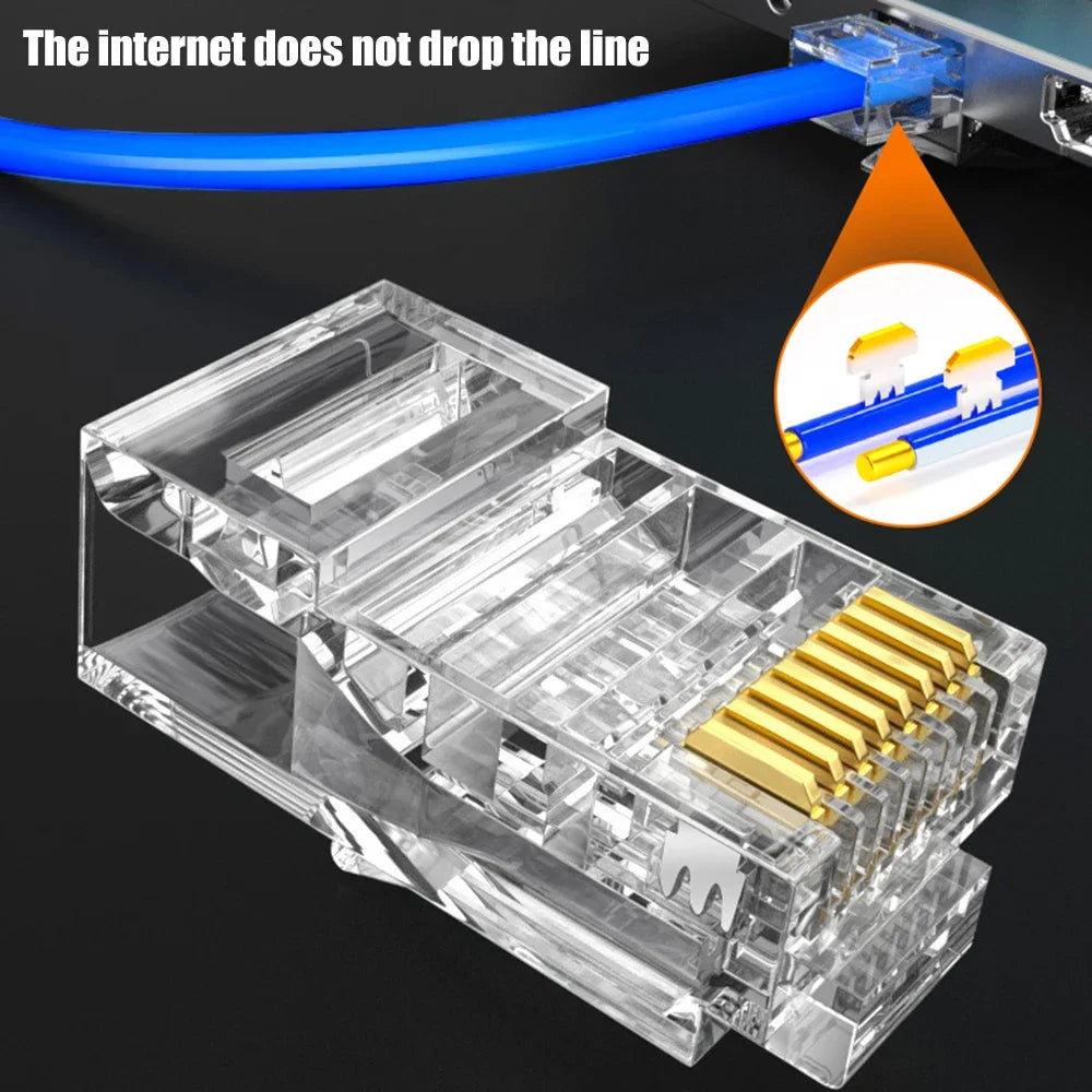 1-50Pcs, RJ45 CAT6 CAT5e Pass Through Connectors, Crystal End Gold-Plated 8P8C Crimp UTP Standard Ethernet Network Modular Plug