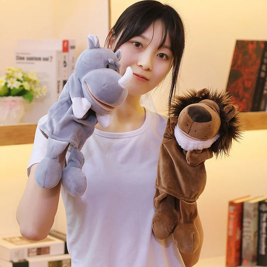 35cm Cartoon Animal Hand Puppet Parent-Child Game Doll Lion Elephant Pig Soothing Toys Birthday Gifts For Children
