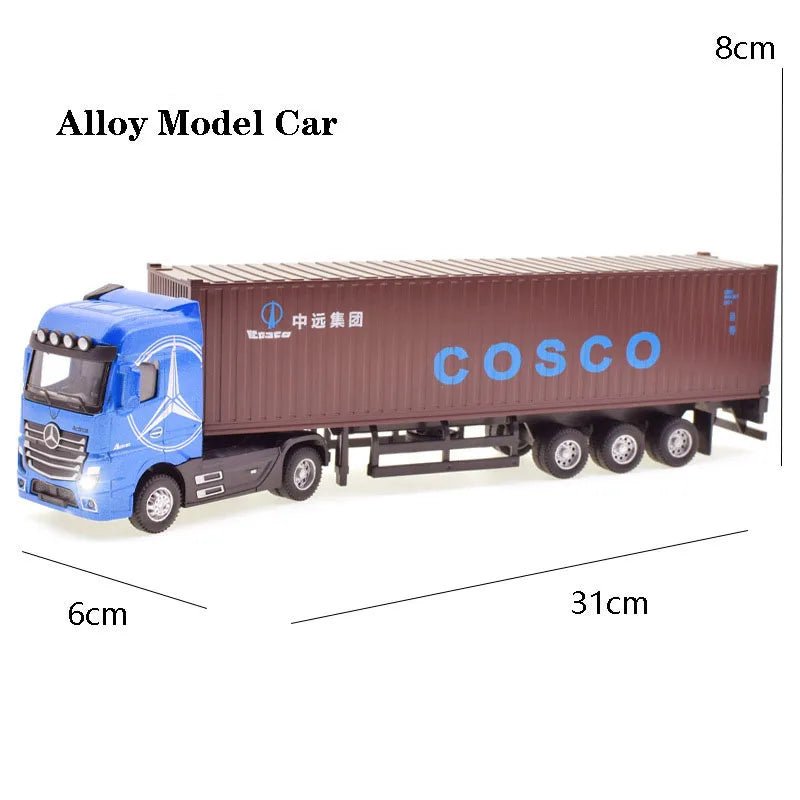 1:50 Diecast Alloy Truck Head Model Toy, Container Truck Pull Back With Light Engineering, Transport Vehicle Boy Toys For Children