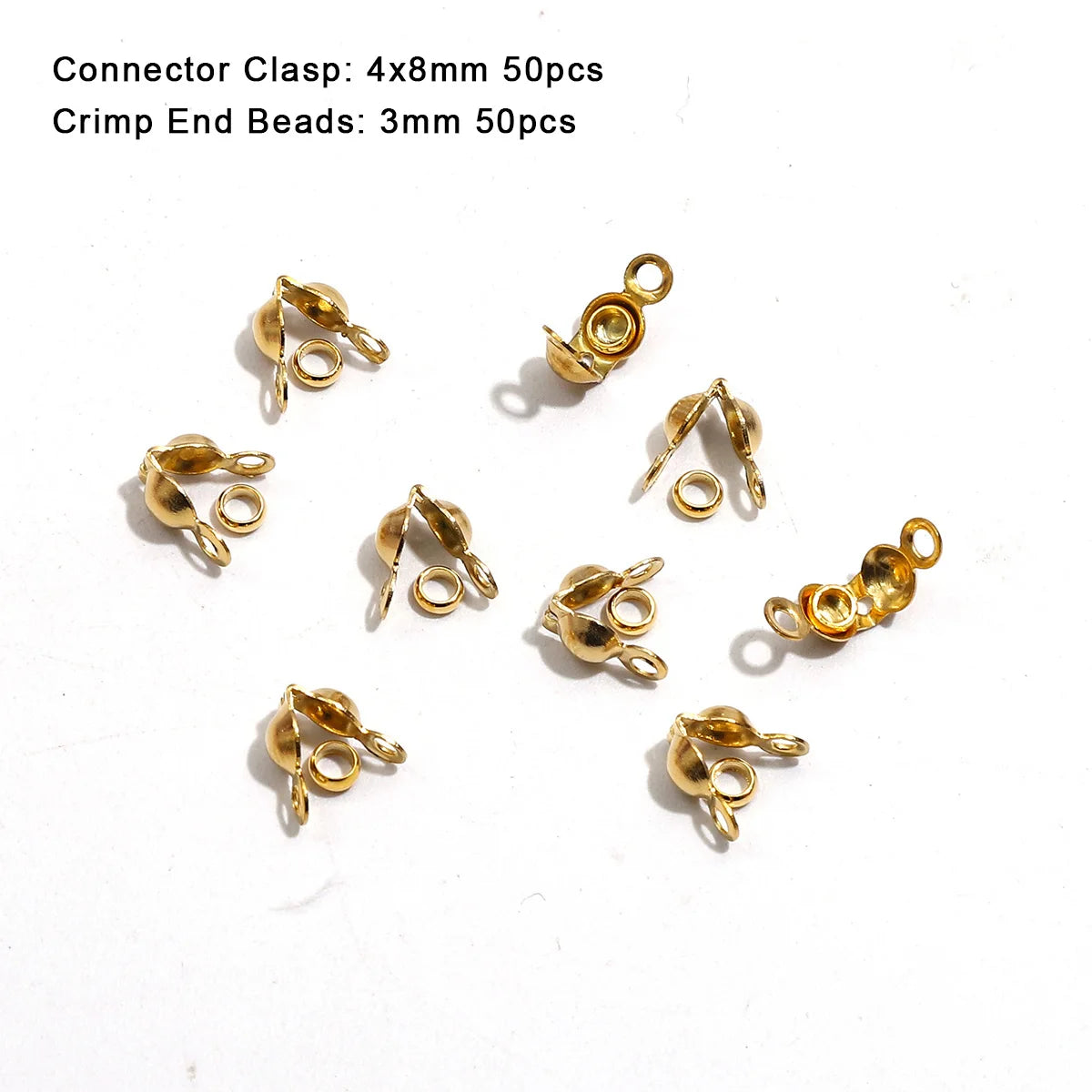 100Pcs/lot, Stainless Steel Gold Plated Connector Clasp Crimp End Beads For Bracelet Necklace Chains, DIY Jewelry Making Supplies