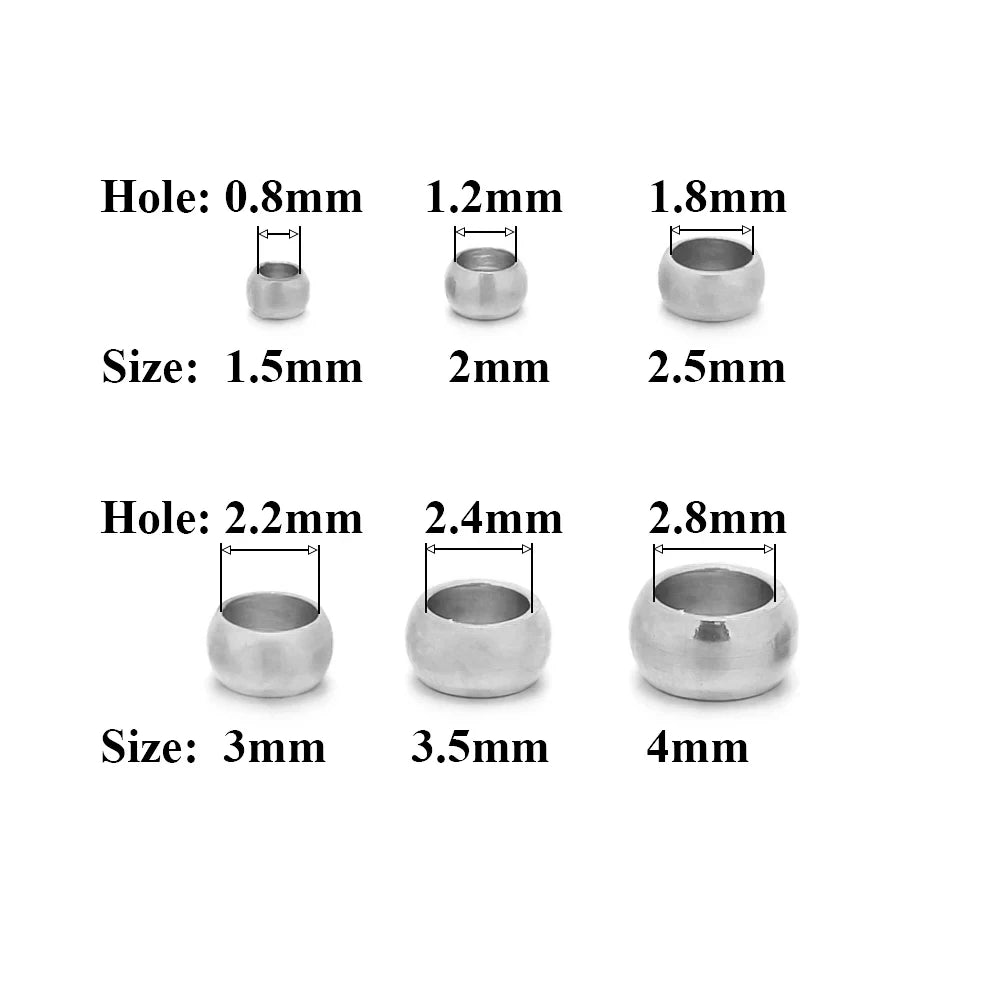 100Pcs, Stainless Steel Ball Crimp End Beads, Dia. 1.5/ 2/ 2.5/ 3/ 3.5/ 4mm, Stopper Spacer Beads For Diy Jewelry Making Findings Supplies