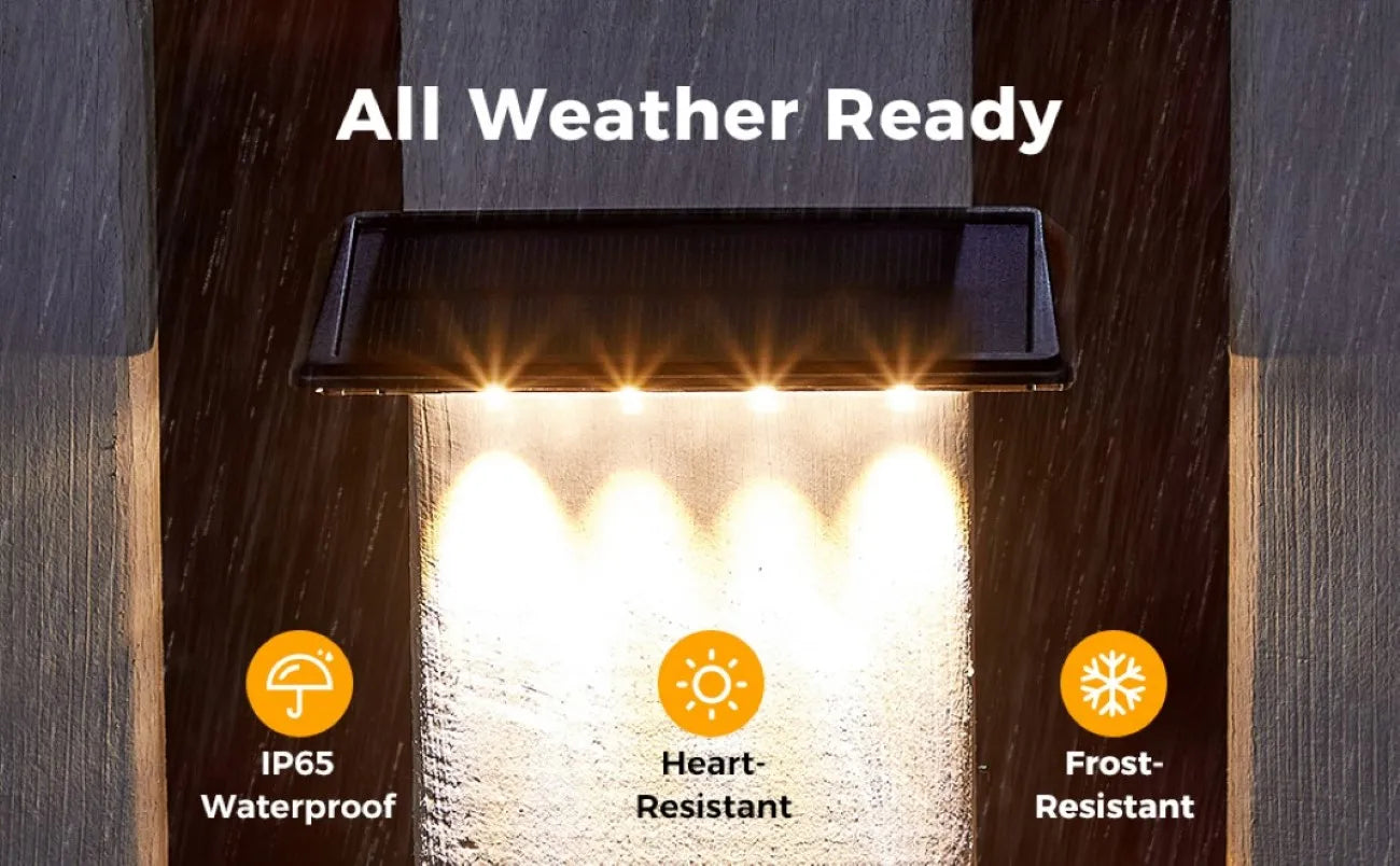 2 Pack Solar Wall Lights, 4 LED Solar Fence Lights, Outdoor Waterproof Solar Deck Lights, Wall Lights for Fence Post Yard Pathway