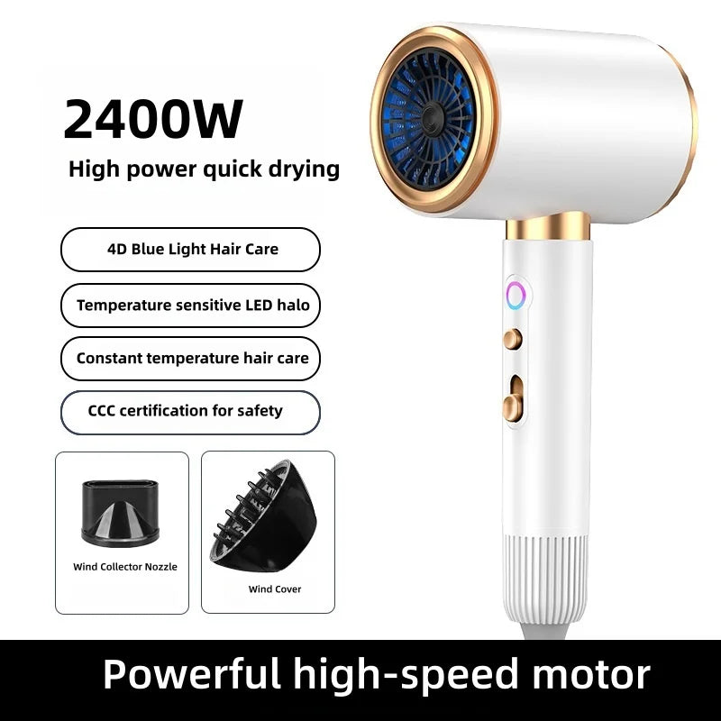 2026 New High-Speed Hair Dryer 2400W High-Power Blue Negative Ion Ultra Quiet Hair Salon Home Hair Dryer US/EU/UK/AU Plug