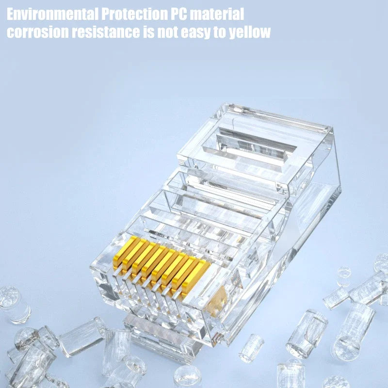1-50Pcs, RJ45 CAT6 CAT5e Pass Through Connectors, Crystal End Gold-Plated 8P8C Crimp UTP Standard Ethernet Network Modular Plug