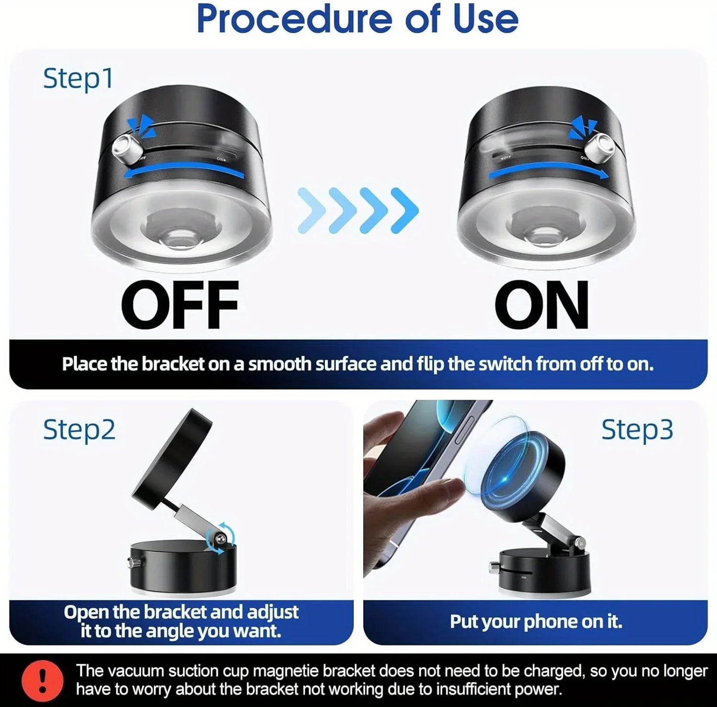 Upgraded 360° Vacuum Magnetic Phone Holder, Magnetic Car Phone Mount, Hands-Free Suction Cup Phone Holder for Car/ Gym/ Mirror