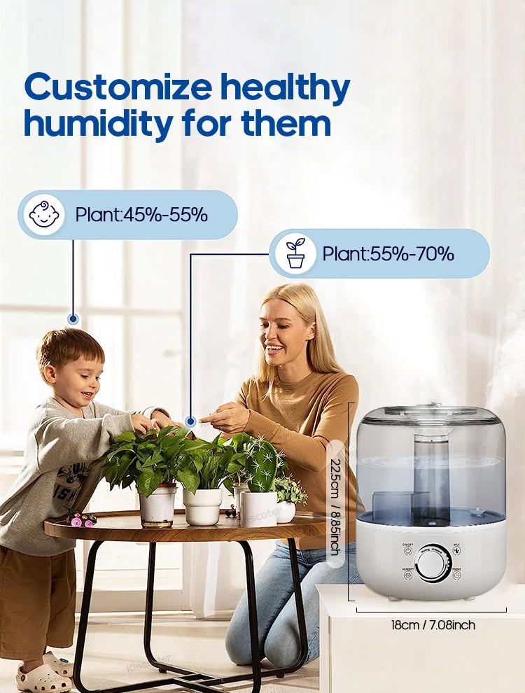 3Liter Air Humidifier Professional Large Capacity Home Humidifier, Plant Mist Aroma Diffuser with Remote Control Timer, KINSCOTER