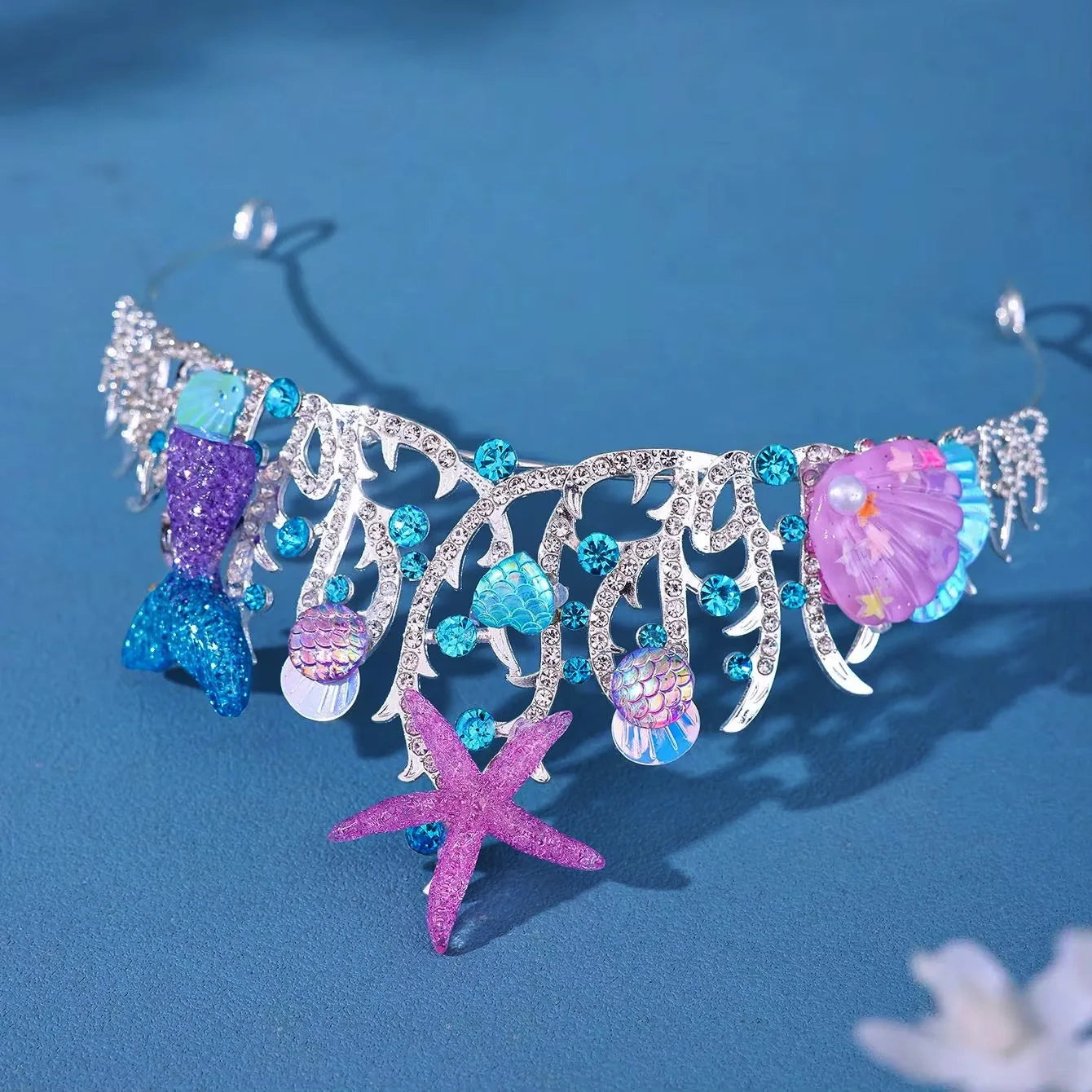 Mermaid Fish Crowns, Ocean Style Costume, Seashell Starfish Hair Accessories for Women Girls, Princess Birthday Party Tiaras