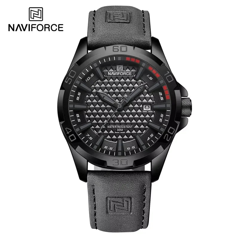 Men Fashion Quartz Watches, Male Leather Strap Sport Waterproof Wristwatches, Calendar Clock, Relogio Masculino, NAVIFORCE
