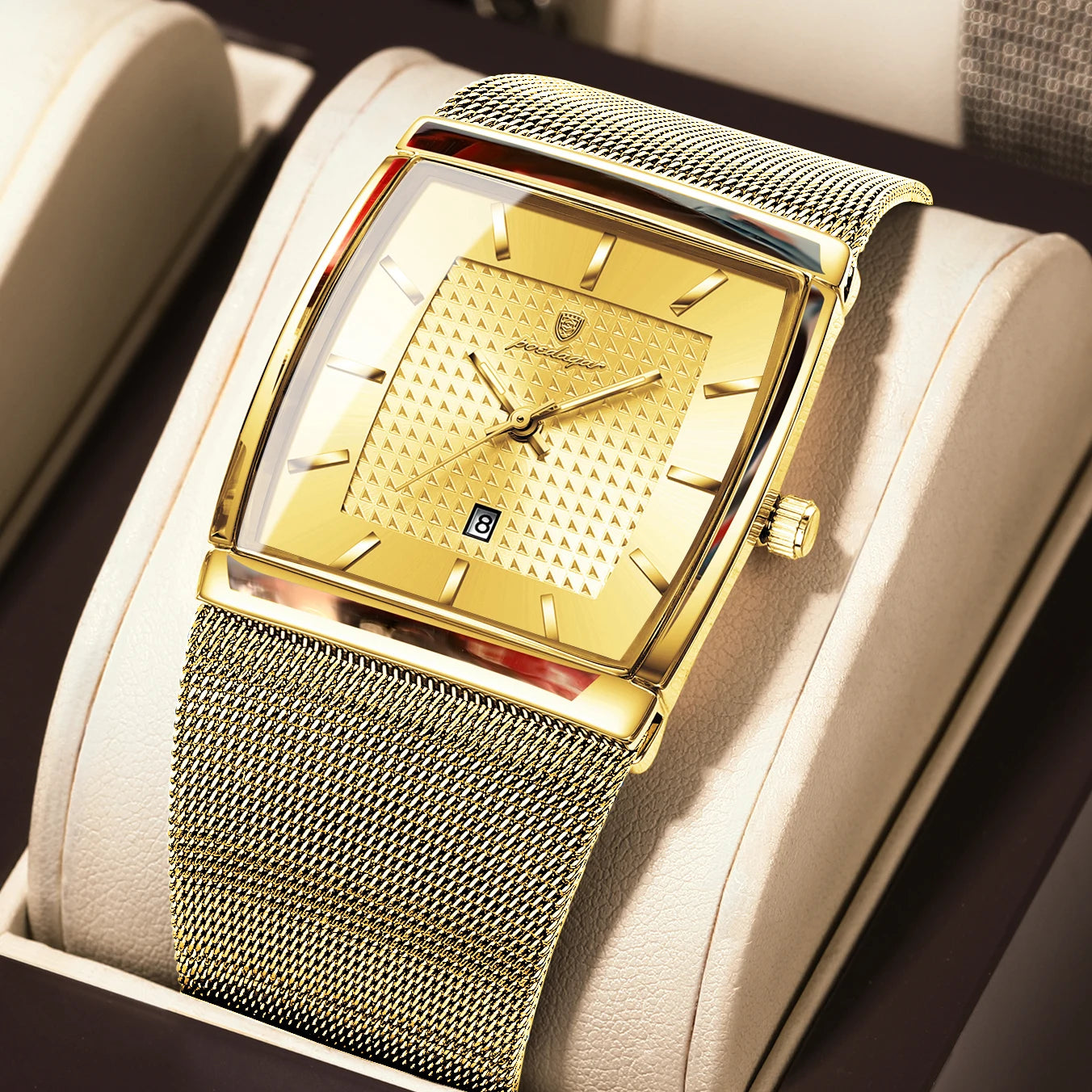 POEDAGAR Fashion Luxury Man Wristwatch Waterproof Luminous Stainless Steel Mesh Men's Watch Date Quartz Business Watches For Men