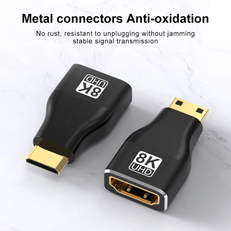 HDMI-Compatible Adapter, Mini/Micro HDMI To HDMI Adapter, 8K 60Hz 4K 120Hz/144Hz Male To Female Converter For HDTV Laptop PS5
