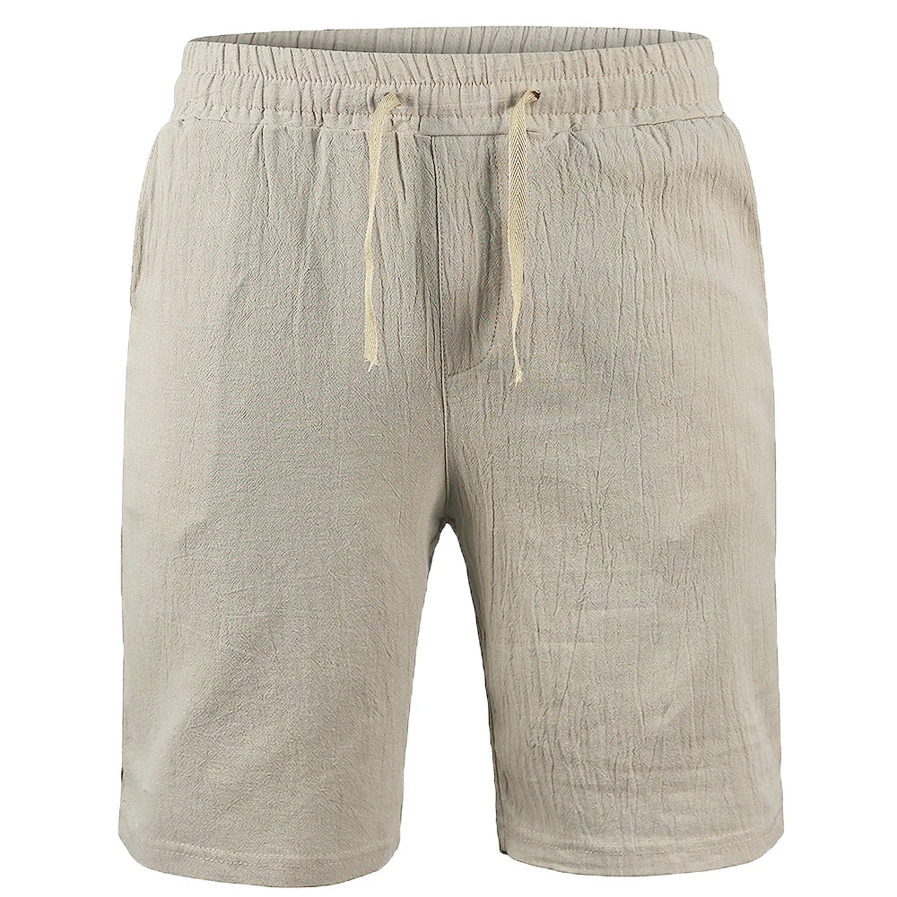 New Men's Cotton Linen Shorts Pants, Male Summer Breathable Solid Color Linen Trousers, Fitness Streetwear