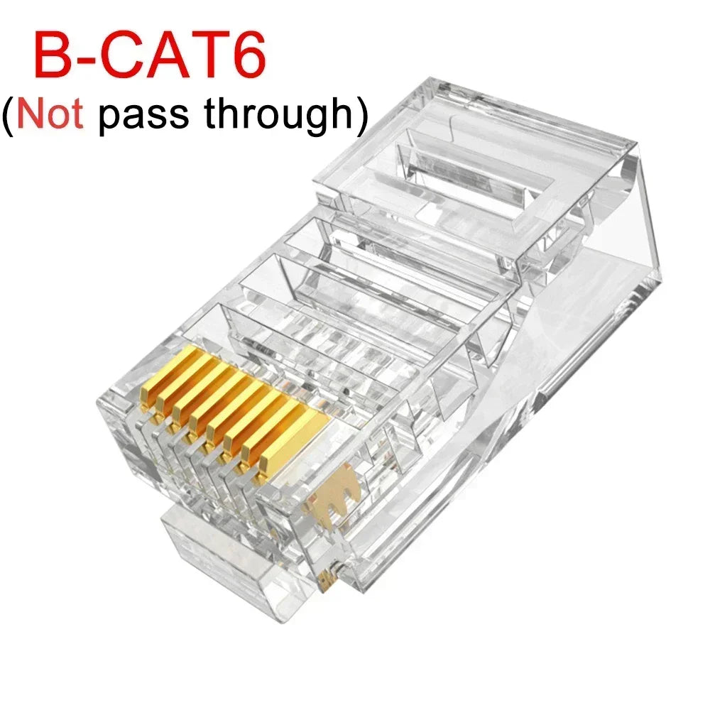 1-50Pcs, RJ45 CAT6 CAT5e Pass Through Connectors, Crystal End Gold-Plated 8P8C Crimp UTP Standard Ethernet Network Modular Plug