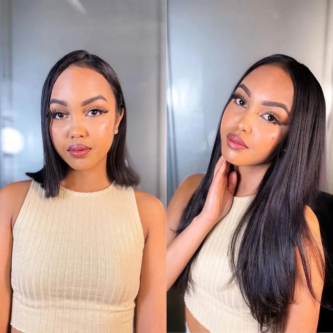 Clip In Hair Extensions, Human Hair Brazilian Straight Clip In Natural Black Color, Clip-In Remy Hair 20 22 24 26 Inch 4# Women