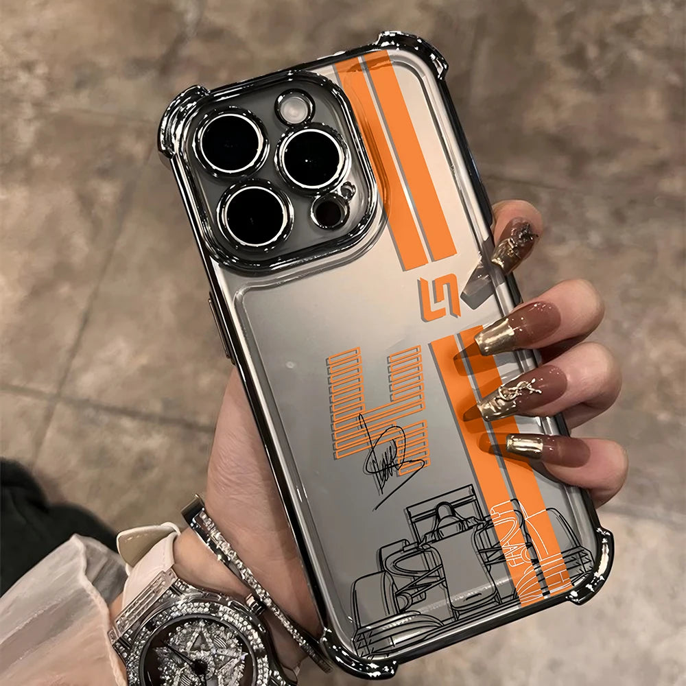 Plating Phone Case For iPhone 17 16e 16 15 14 13 12 11 Pro Max XR Mini Air Plus Anti-Fall L-Lando Norris Airbag