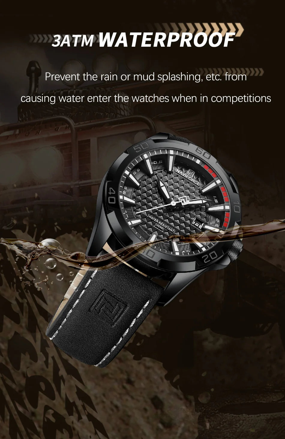 Men Fashion Quartz Watches, Male Leather Strap Sport Waterproof Wristwatches, Calendar Clock, Relogio Masculino, NAVIFORCE