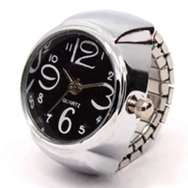 Vintage Punk Finger Watch, Mini Elastic Strap Alloy Watch, Couple Rings, Jewelry Clock, Retro Roman Quartz Watch Rings, For Women, For Men