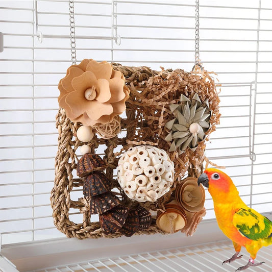Bird Toys, Parakeet Toys Bird Foraging Toys Grass Mat Climbing Wall For Parakeet, Parrot, Cockatiel, Conure, Lovebird