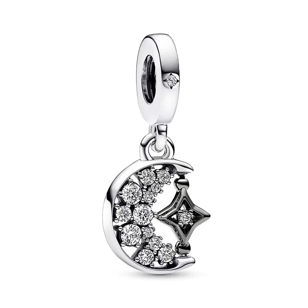 New Fashion 925 Sterling Silver Romantic Starry Sky Moon Sun Stars Pendant Fit Original Charms Bracelet Women Jewelry Gift