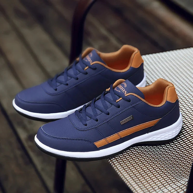 Men Leather Sneaker, Waterproof Casual Comfortable Men's Sneaker, Lace Up Footwear, Vulcanized Man Shoe Masculino, MAEDEF