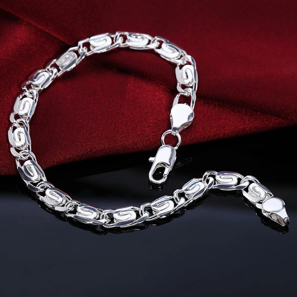 Fashion charm 925 Sterling Silver Bracelet for man woman, Twisted rope chain fine jewelry, Wedding party Christmas gift