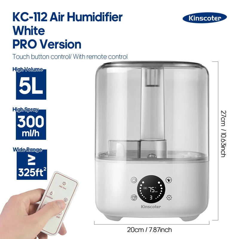 3Liter Air Humidifier Professional Large Capacity Home Humidifier, Plant Mist Aroma Diffuser with Remote Control Timer, KINSCOTER