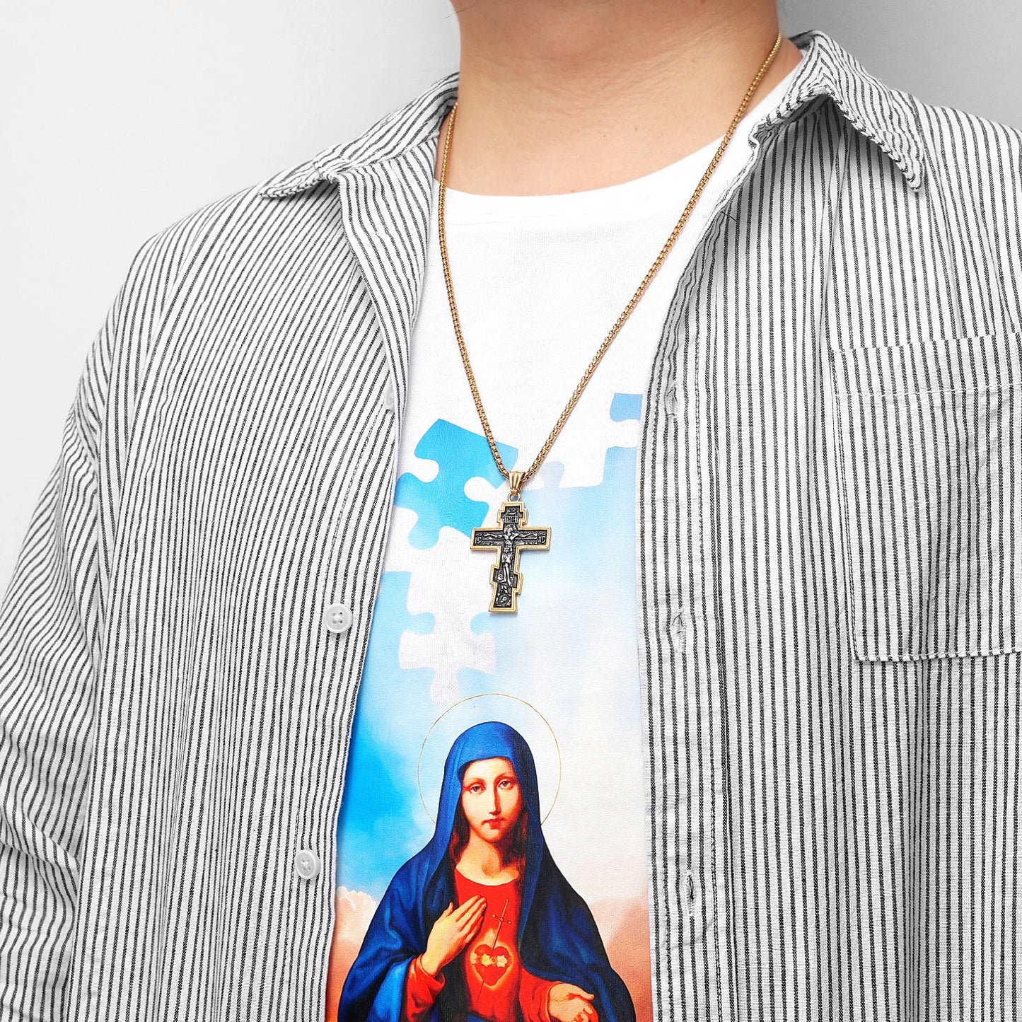 INRI Jesus Cross Amulet Stainless Steel Men Women Necklaces Pendants Chain Amulet Punk Trendy Jewelry Creativity Gift Wholesale