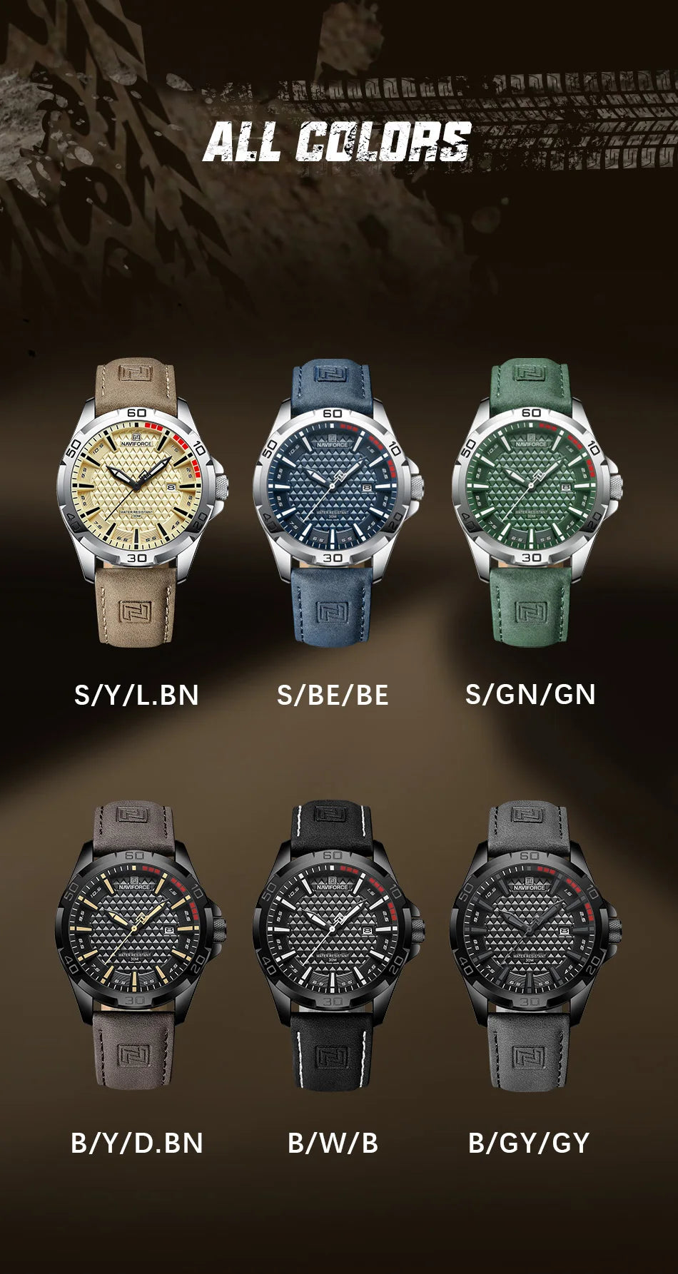 Men Fashion Quartz Watches, Male Leather Strap Sport Waterproof Wristwatches, Calendar Clock, Relogio Masculino, NAVIFORCE