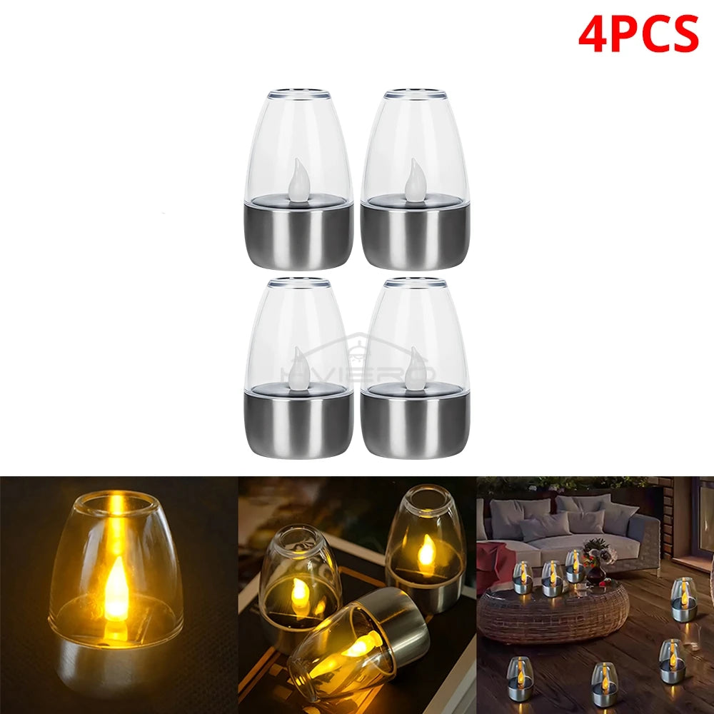 Solar Light LED Stainless Steel Candle, Outdoor Courtyard Decorative Atmosphere Night Lights Halloween Candlelight, Dinner Lamping