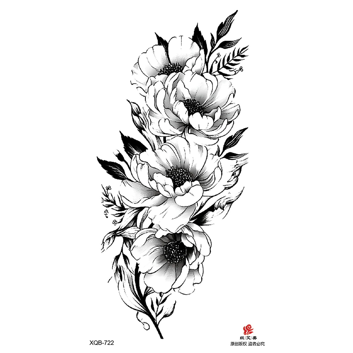 Black Flower Waterproof Temporary Tattoo Sticker, Beauty Butterfly Rose for Women, 3D Flash Body Arm Art Washable Fake Tattoos