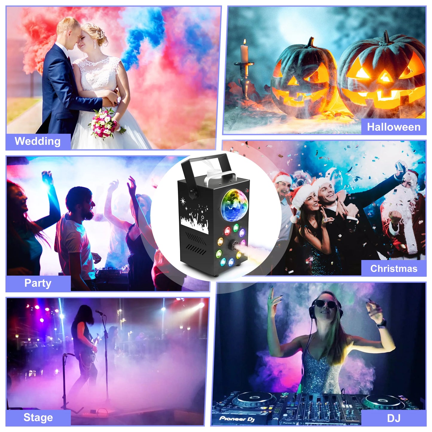 700W Smoke Machine, Wireless Remote Control Effect Fogger, 3in1 LED RGB Stage Light, Fog Machine, DJ Disco Party Halloween, U'King