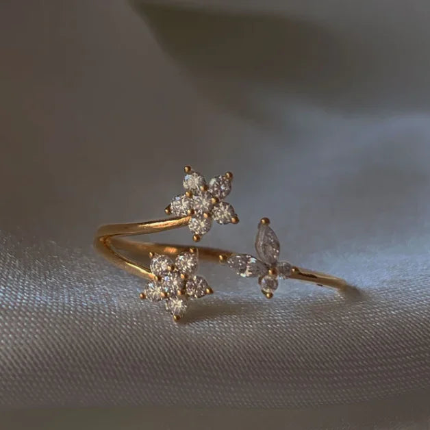 New Cute Colorful Zircon Flower Ring For Women Girl, Fashion Vintage Zircon Adjustable Rings, Jewelry Gift