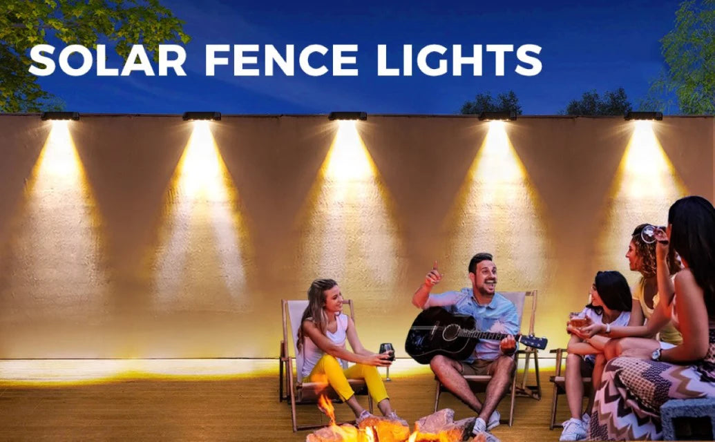 2 Pack Solar Wall Lights, 4 LED Solar Fence Lights, Outdoor Waterproof Solar Deck Lights, Wall Lights for Fence Post Yard Pathway