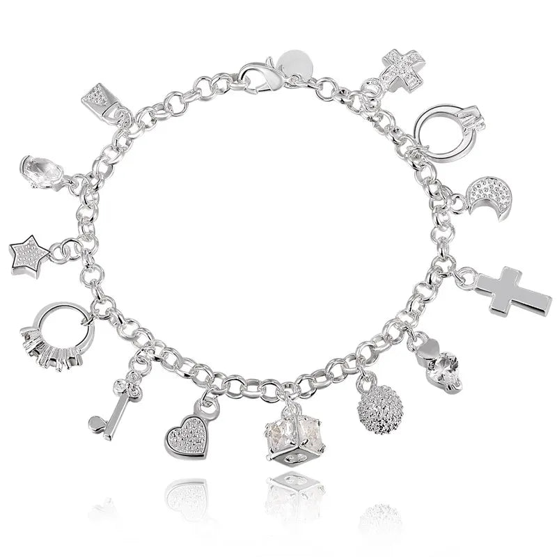 Fashion charm 925 Sterling Silver Bracelet for man woman, Twisted rope chain fine jewelry, Wedding party Christmas gift