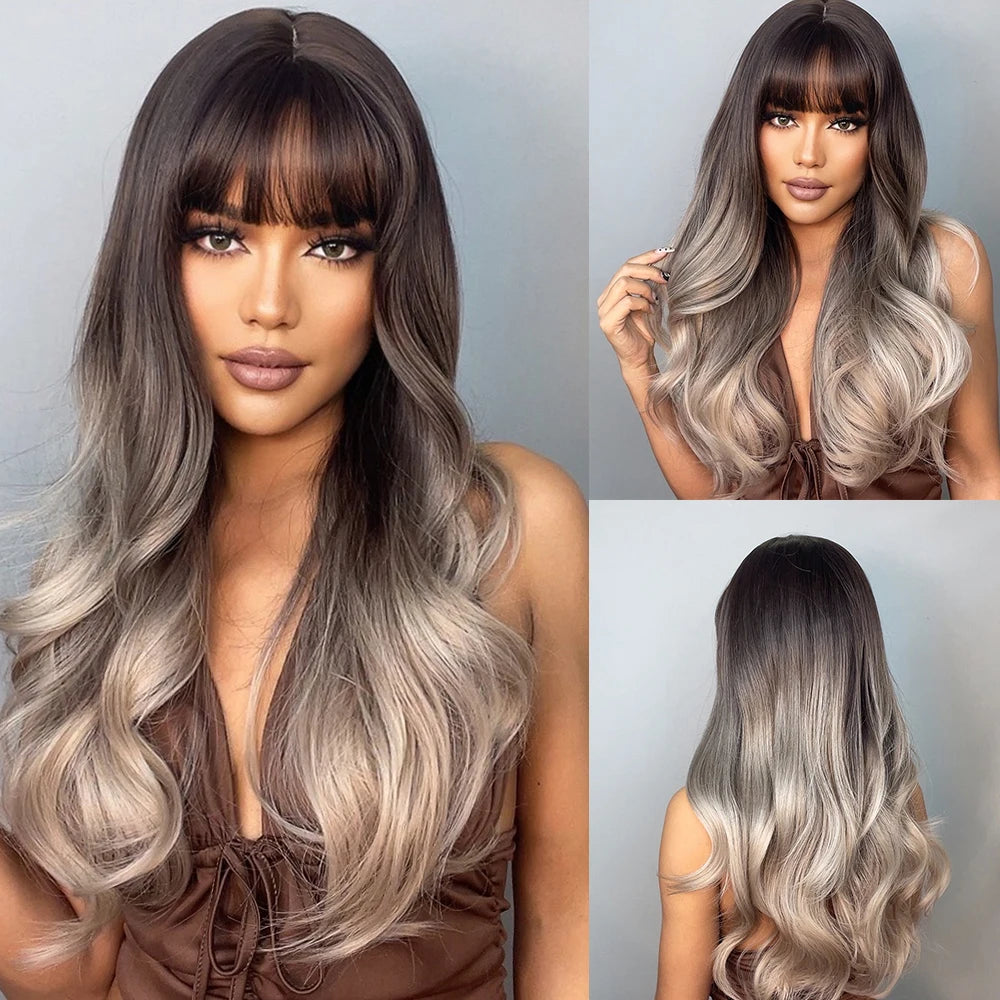 White Long Straight Synthetic Wigs for Women, Colorful Cosplay Party Fake Hair with Bangs, White Wig, HighTemperature Fiber, HENRY MARGU