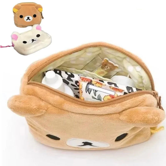Cartoon Rilakkuma Makeup Organizer Storage Bag Cute Cartoon Bear Plush Kawaii Cosmetic Cosmetic Bags Vanity Beauty Case Gift