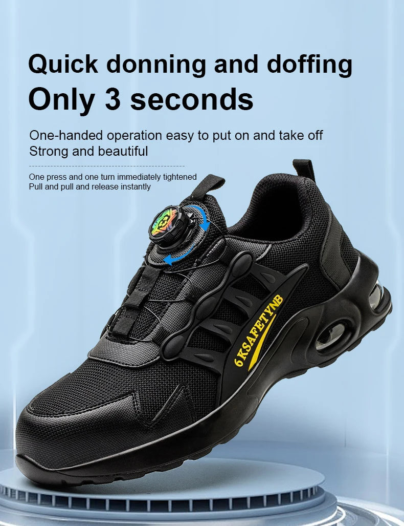 Men Rotating Button Safety Shoes, Steel Toe Work Sneakers, Indestructible Shoes, Puncture-Proof Work Boots, Air Cushion Safety Shoes