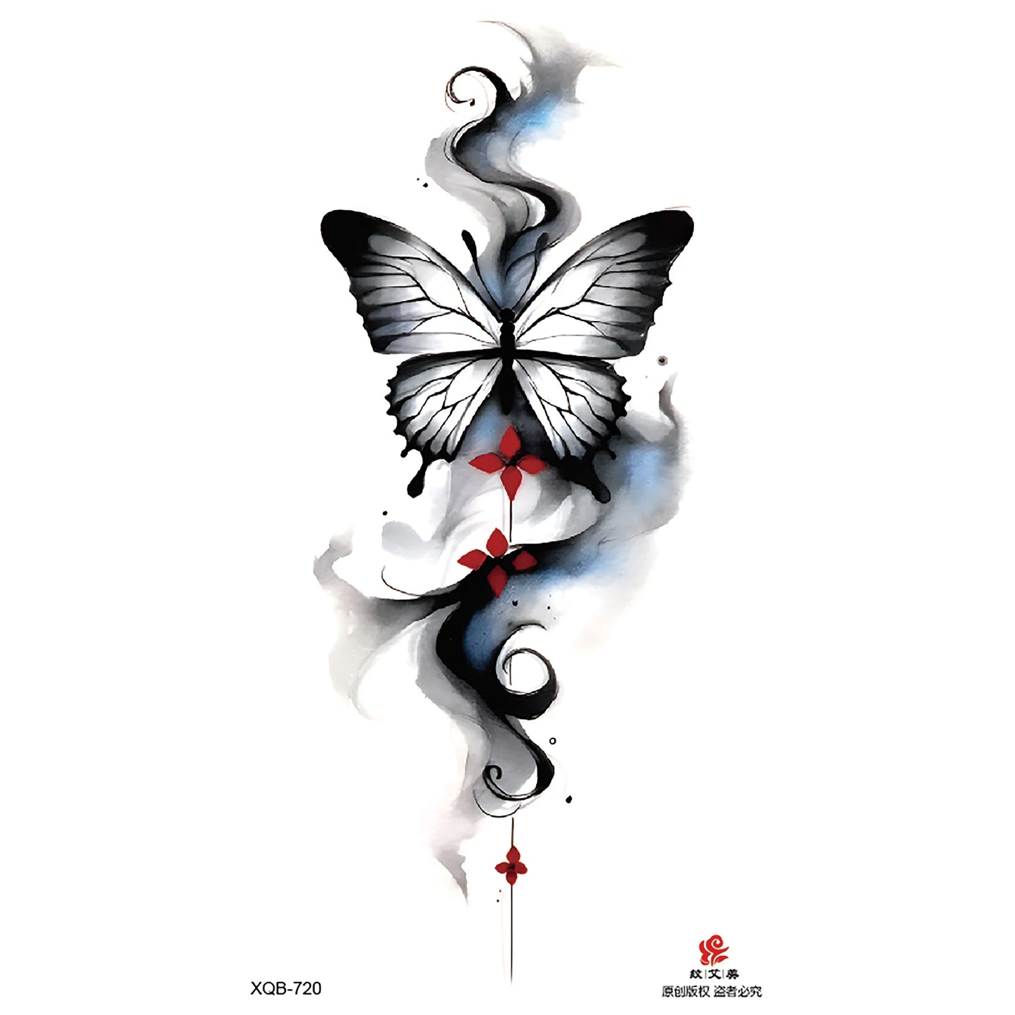 Black Flower Waterproof Temporary Tattoo Sticker, Beauty Butterfly Rose for Women, 3D Flash Body Arm Art Washable Fake Tattoos