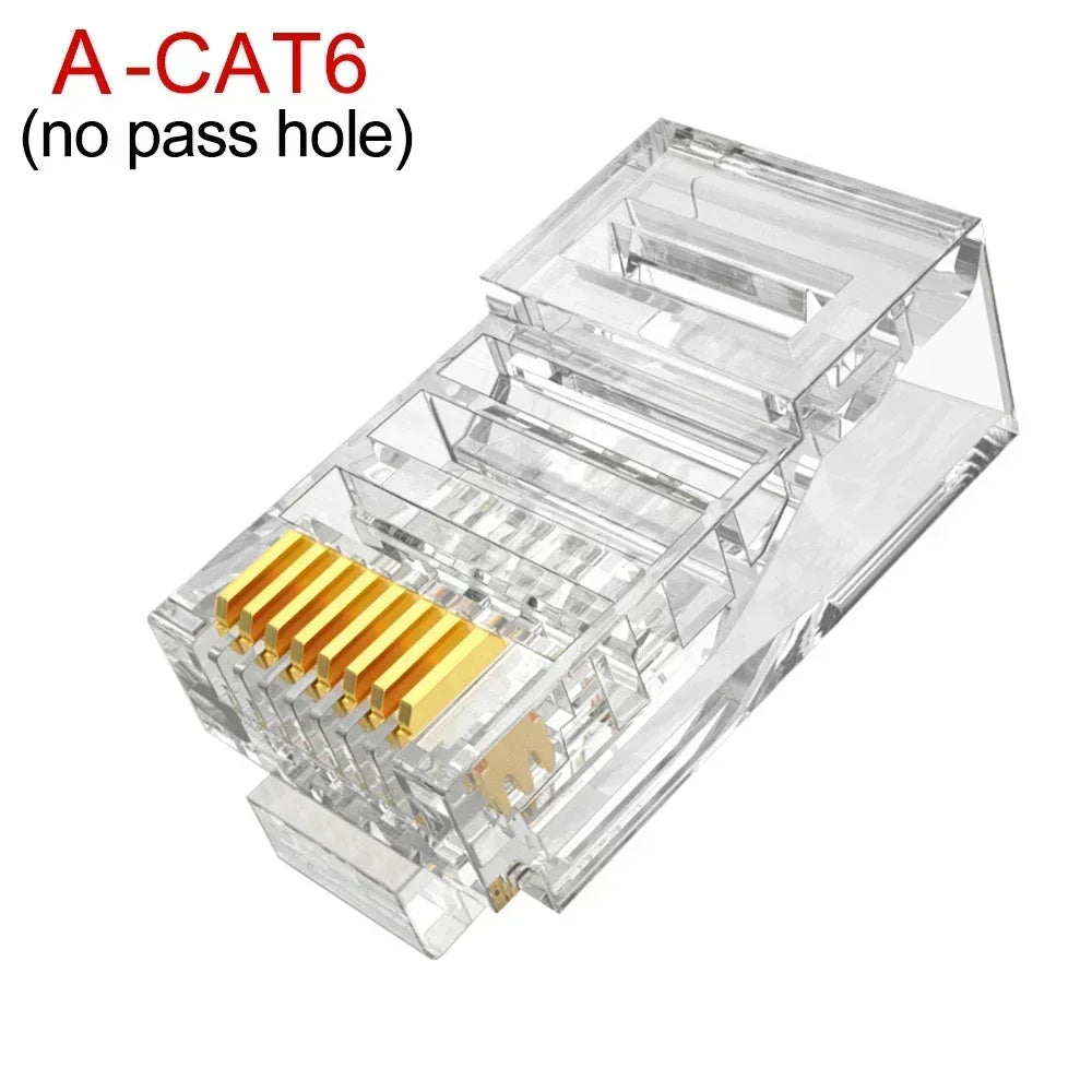 1-50Pcs, RJ45 CAT6 CAT5e Pass Through Connectors, Crystal End Gold-Plated 8P8C Crimp UTP Standard Ethernet Network Modular Plug