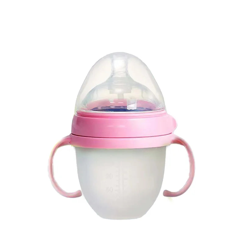 New 0-36 months baby nano-silicone bottle, 240ml 150ml Baby Bottle with handle Breastmilk-like design Soft milk pulling