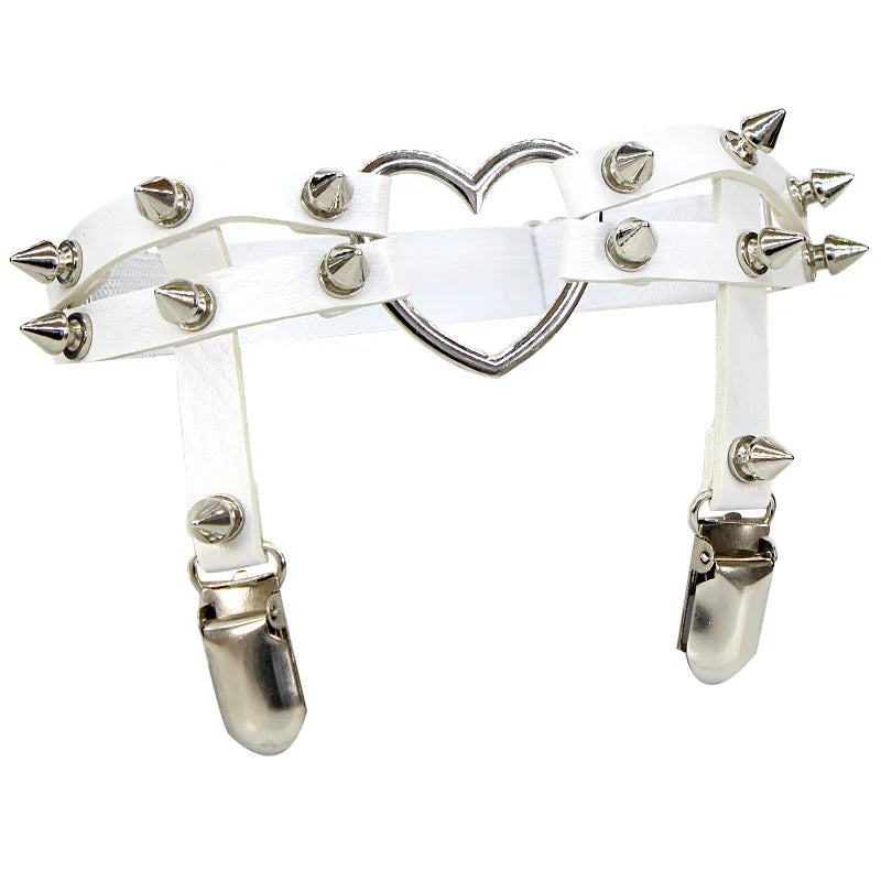 Punk Sexy Spike Garter Belt Rock Rivet Elastic Suspender Belt 2 Clips Harajuku Gothic Goth Studded Women Leglet Stockings Garter