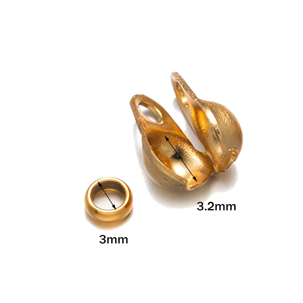 50pcs Stainless Steel Crimp Bead Tips Knot Covers Clamshell Fold-Over Bead Tips with 50pcs End Caps for Jewelry Making Craft DIY