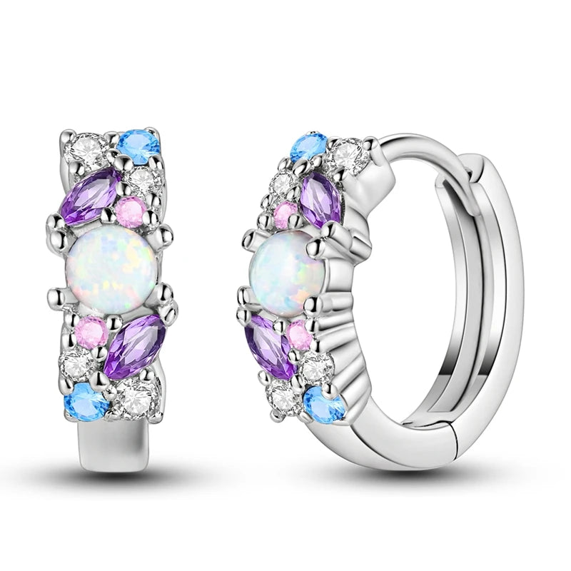 925 Sterling Silver Colored Zirconium Stars Hoop Earrings For Women Jewelry, Anniversary WeddingMaking Jewelry Gift